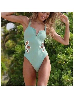 Free People Follow Suit Flora One Piece Swimsuit Womens L Pool Beach Feminine